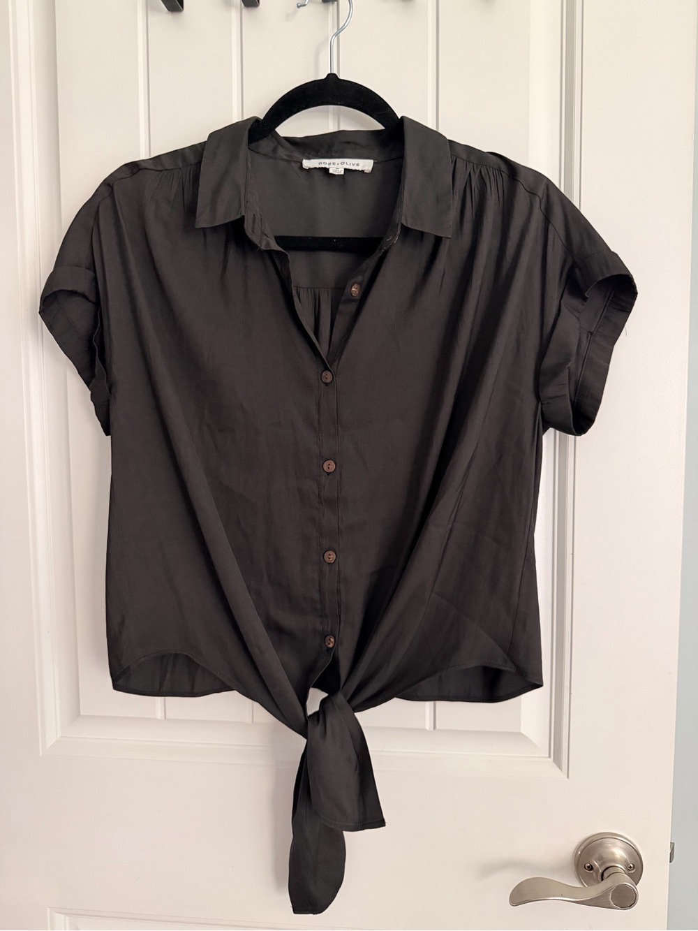 Rose & Olive Black Tie-Front Button Down Shirt